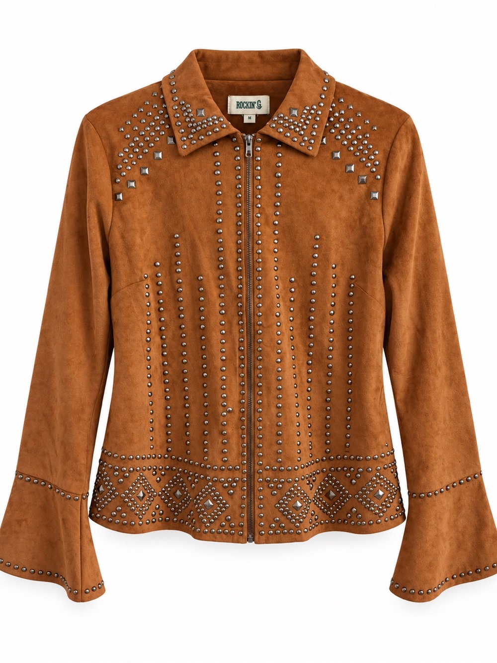 Rockin G Cognac Studded Faux Suede Western Jacket Women’s Size M